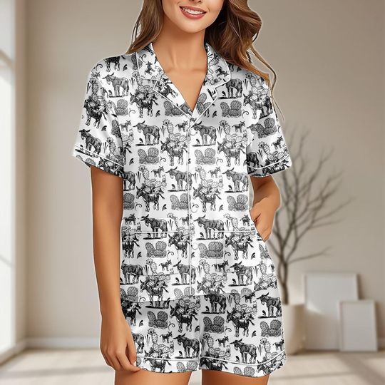 Discover Mexico Donkeys Satin Pajamas Set, Zonkey Women Pajamas, Bridesmaid Matching Sleepwear, Animals Love PJs, Bridal Shower Gifts