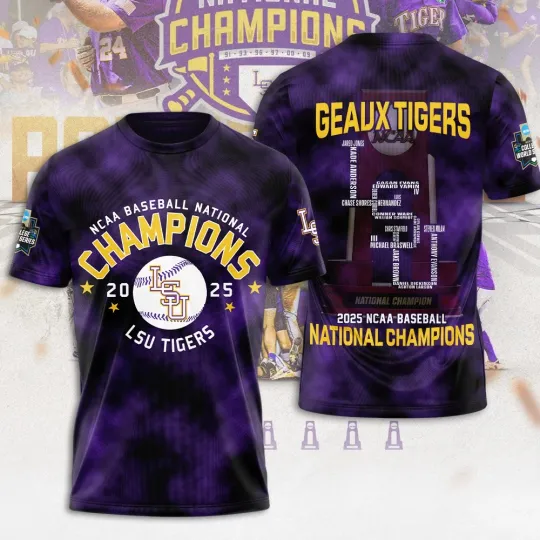 Discover LSU Tigers Baseball 3D Shirt National Champions 2025 NCAA Baseball, Size S-5XL