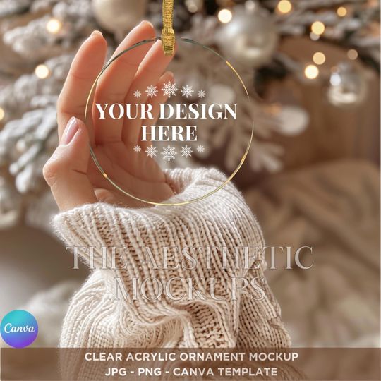 Clear Acrylic Ornament Mockup Canva Mock up Template Drag and Drop Blank Round Ornament Printify Ornament Mockup