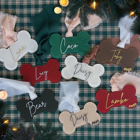 Discover Custom Acrylic Dog Bone Ornament: Personalized Christmas Dog Ornament, Stocking Tag, and Dog Gift