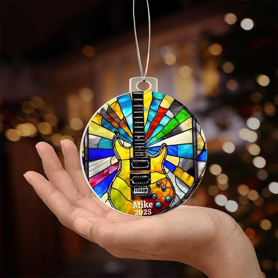 Discover Electric Guitar Acrylic Christmas Ornament, Guitar Lover Gift, Personalized Gift for Musicians, Guitarist Christmas Gift, Gift for Him