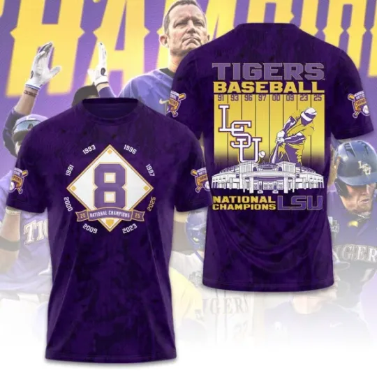 Discover LSU Tigers Baseball 3D Shirt 2025 National Champions
