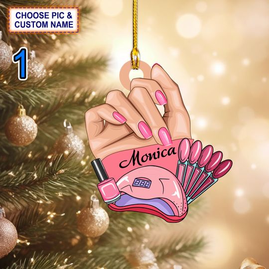 Discover Custom Name Nail Technician Manicurist Christmas Ornament, Christmas Tree Hanging Decor, Flat 2D Ornament Acrylic/ Wooden, Nail Ornament