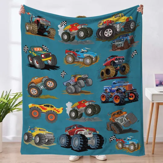 Discover Cartoon Car Series Flannel Blanket Throw for Bed and Sofa