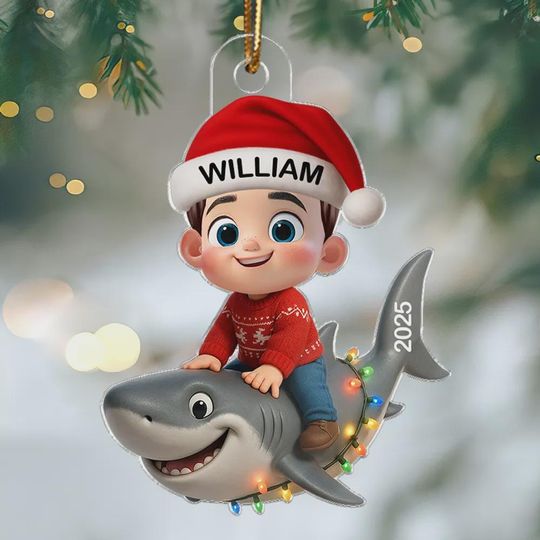 Discover Personalized Shark Christmas Ornament: Acrylic Kids' Keepsake