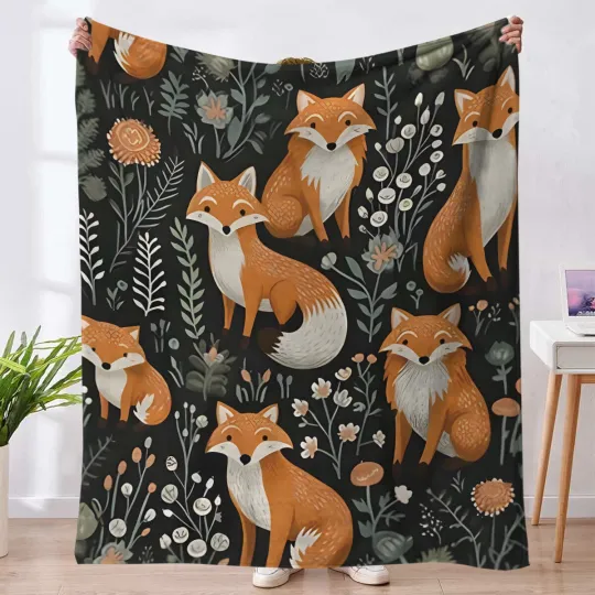Discover Cartoon Fox Flannel  Blanket Digital Printed Gift Soft Comfortable