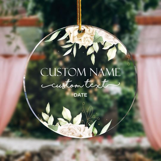 Exquisite Personalized Ornament, a keepsake that serves as a Christmas Decoration, Name Tag, Wedding Favor or a Custom Clear Acrylic Deco