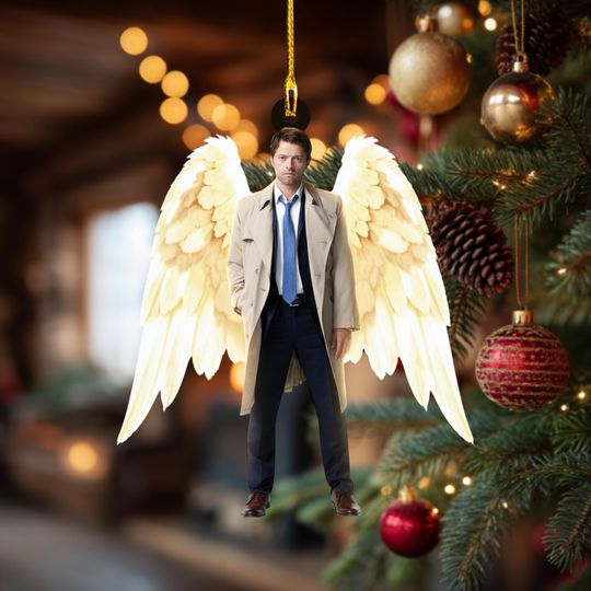 Retro Castiel Christmas Ornament, Castiel Holiday Tree Decoration, Wooden Acrylic Hanging Ornament, TV Show Fan Gift