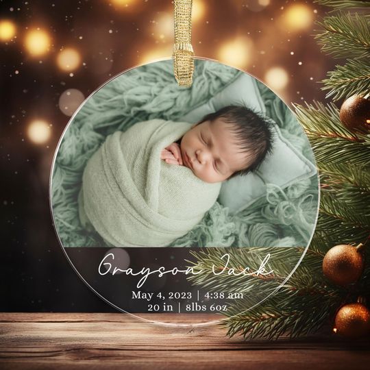 Discover Baby's First Christmas Photo Ornament, Birth Stats Custom Photo Baby Ornament, Personalized Acrylic Photo Ornament, New Baby Gift