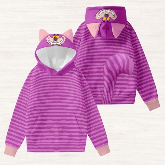 Cheshire Cat Cosplay Hoodie With Ears, Disney Alice In Wonderland Costume Shirt, Cute Cat Hoodie, Disneybound Hoodie, Christmas Gifts