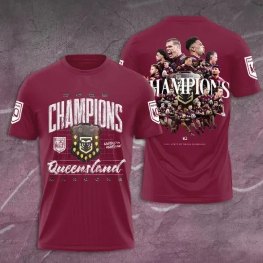 Discover Queensland Maroons 3D Apparel Champions 2025, Size S-5XL