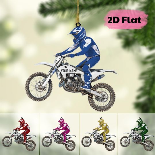 Discover Personalized Name Motocross Dirt Bike Flat 2D Acrylic Christmas Ornament, Custom Name and Number Motocross Ornament, Gift For Racing Biker