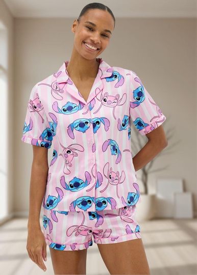 Discover Stitch and Angel Satin Pajamas Set for Women with Pocket, Disney Stitch Sleepwear, Bridesmaids Matching PJs, Bridal Shower Gift