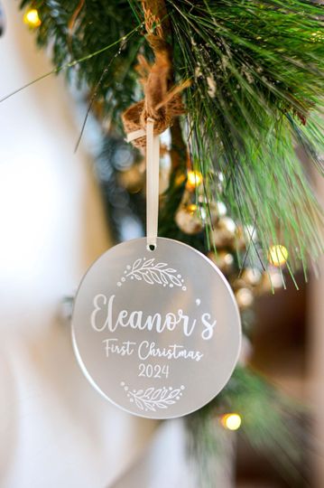 Discover Personalised Baby's First Christmas Tree Ornament 2025 with Satin Ribbon | Engraved Frosted Acrylic