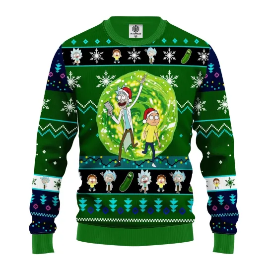 Rick and Rickandmorty Ugly Christmas Sweater Green