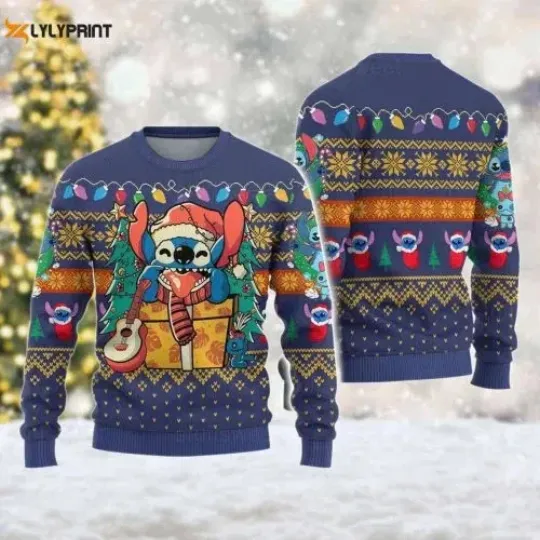 Discover Merry Stitchmas 3D Ugly Sweater – Festive Cartoon Movie Christmas Sweatshirt