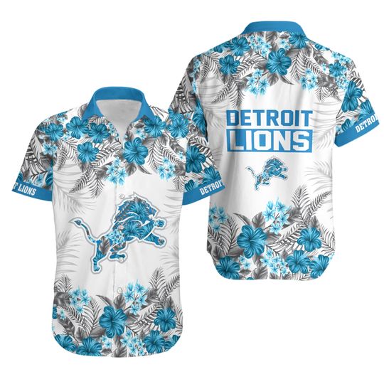 Detroit Lions Hawaiian Shirt Symbol Flowers Cool Hawaiian Shirts
