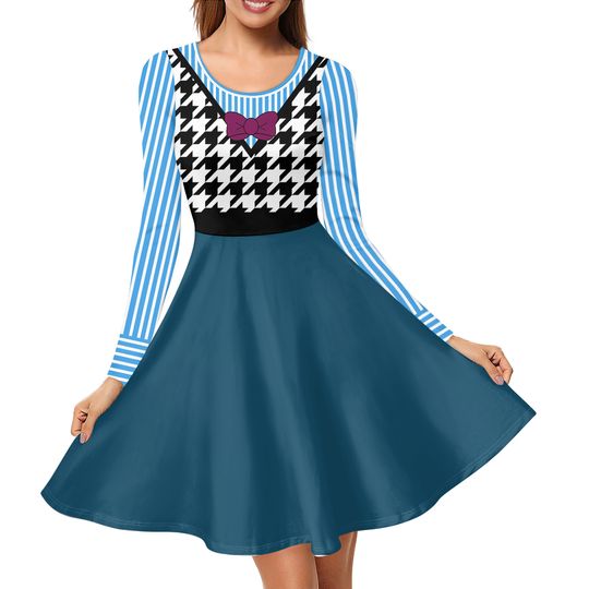 Fear Costume Inside Out Emotion Houndstooth Dress Long Sleeve Dance Party Halloween Cosplay Bounding Dress Up Movie Gift