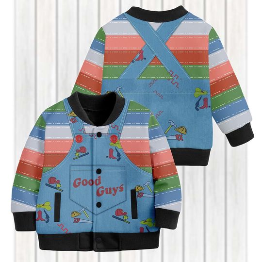 Halloween Chucky Cosplay Baseball Jacket, Horror Character Youth Jacket, Child's Play Chucky Doll Outerwear