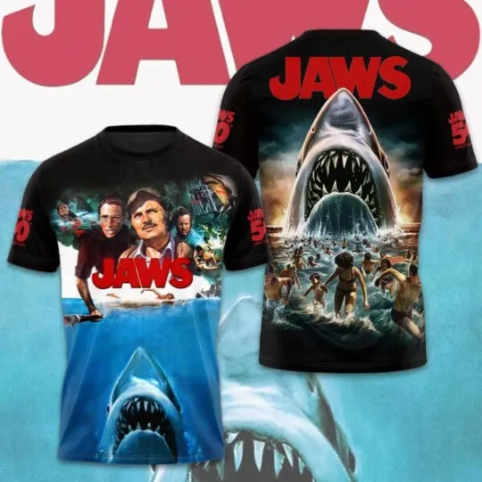 Jaws 3D Shirt 50th Anniversary Unisex. gift for movie fans