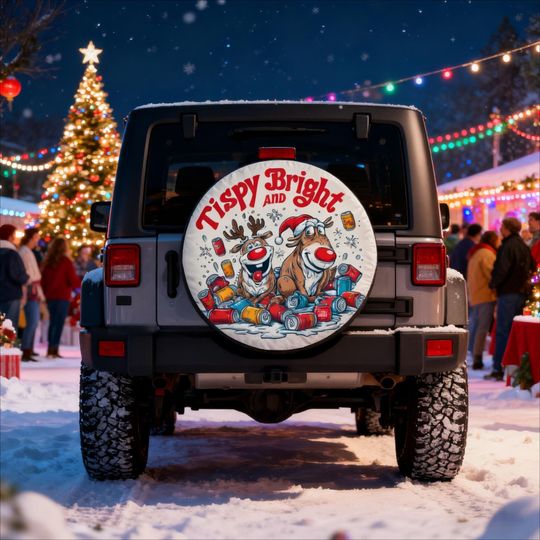 Christmas Reindeer Spare Tire Cover with Humorous Drunk, Gift for Dad Husband Camper