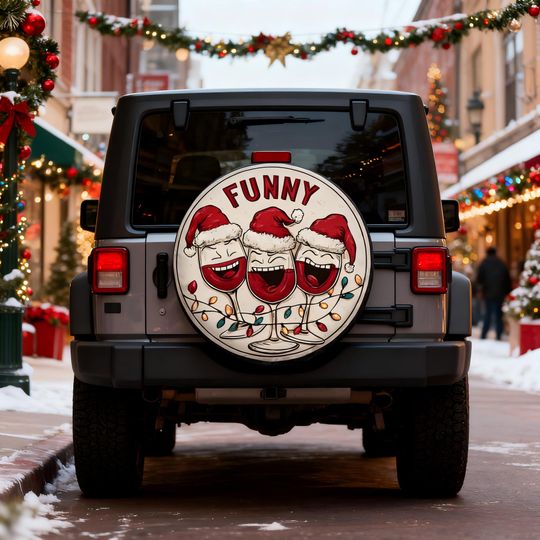 Discover Funny Christmas Spare Tire Cover | Wine Glass Santa Hat Design | Fits Jep Wrangler, SUV & Camper | Holiday Gift | Backup Camera Option