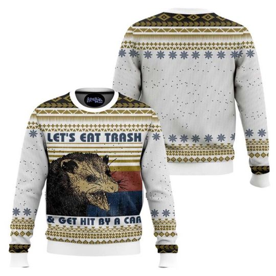 Discover Funny Opossum Meme Christmas Sweater Let’s Eat Trash Holiday Pullover Festive Outfit