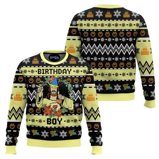 Jesus Birthday Boy Funny Ugly Christmas Sweater, Religious Nativity Knit Pullover