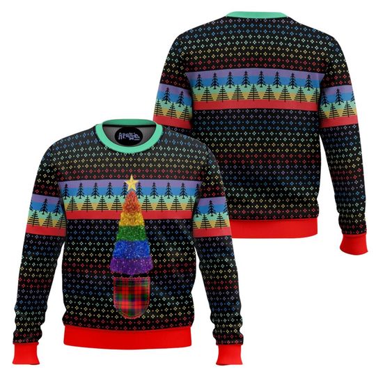 LGBTQ+ Rainbow Christmas Sweater Pride Tree Holiday Pullover Festive Winter Outfit