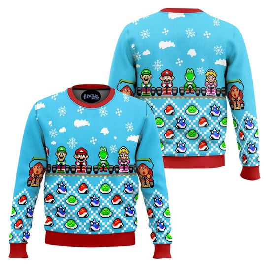 Discover Mario Kart Character Ugly Christmas Sweater Funny Holiday Gamer Sweatshirt Geeky Winter Party Top Christmas Gift for Family 2025