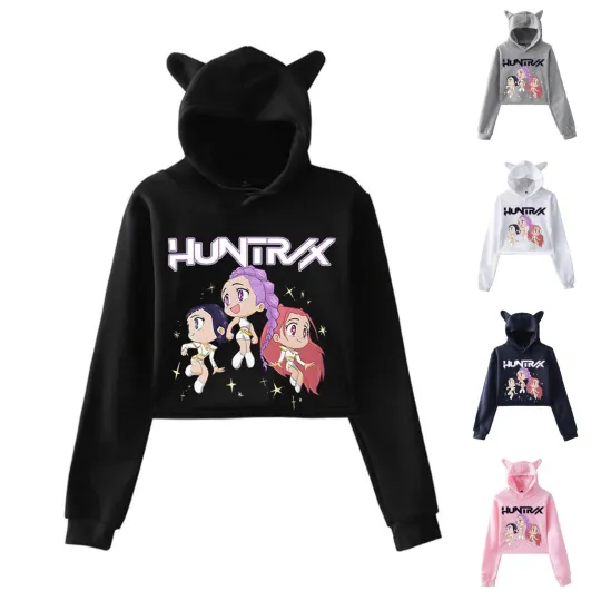 Huntrix KPop Demon Hunters Hoodie for Women with Cat Ear Hat and Crop Top