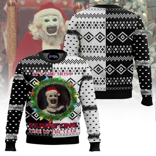 Discover Scary Clown Ugly Christmas Sweater Most Terrifying Time of the Year Creepy Holiday Sweatshirt, Horror Christmas Gift for Family 2025