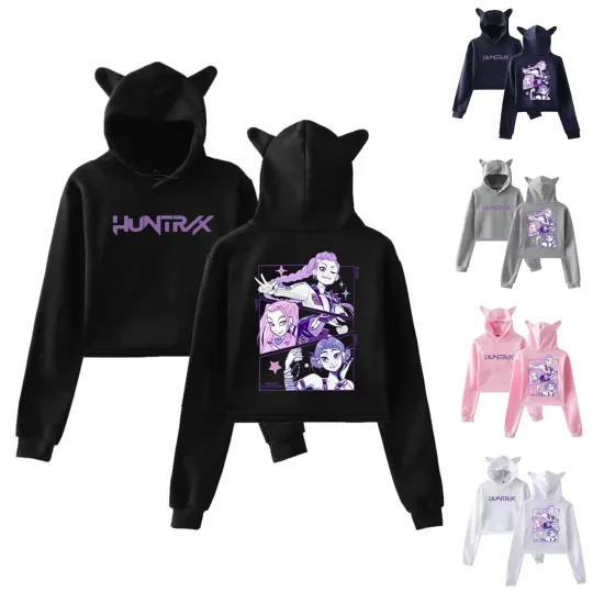 Discover KPop Demon Hunters Hoodie for Women Hat With Cat Ear Crop Top Rumi Mira Zoey