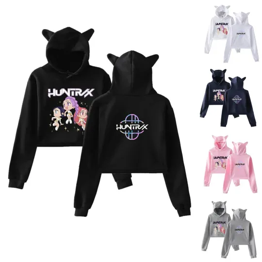 Huntrix KPop Demon Hunters Hoodie for Women with Cat Ear Crop