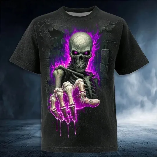 Discover Halloween Men_s Optical Illusion 3D Bone Horror Party Street 3D T-Shirt2