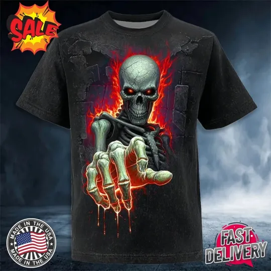 Discover Halloween Optical Illusion 3D Bone Horror Party Street 3D T-Shirt