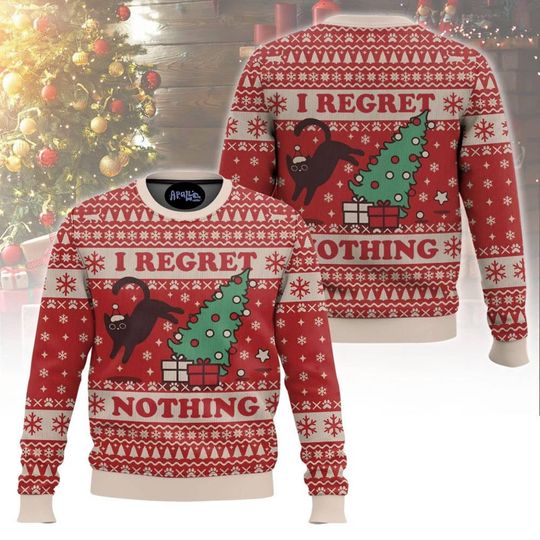 Discover Funny Cat Christmas Sweater Naughty List Knit Holiday Pullover Meme Lover Festive Outfit