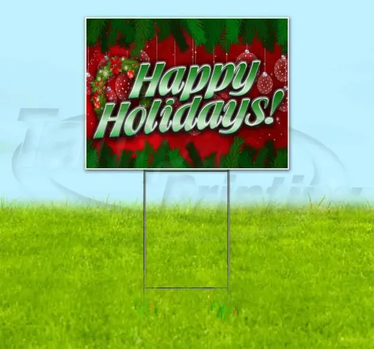 Discover HAPPY HOLIDAYS 18x24 Yard Sign Corrugated Plastic Bandit Lawn USA CHRISTMAS