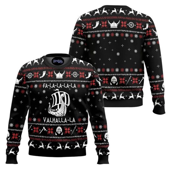 Norse Mythology Viking Valhalla Christmas Sweater Warrior Holiday Pullover Festive