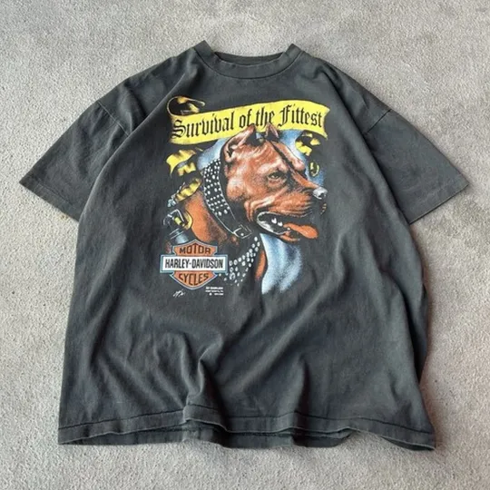 Discover Haarleyy Davidson 3D Emblem Vintage REPRINT Tee shirt Survival Of The Fittest XL