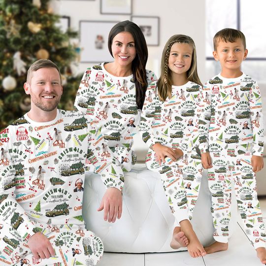 National Lampoons Christmas Family Pajama Set, Griswold Santa Pajamas, Xmas 90s Movie Tee, Christmas Vacation Shirt