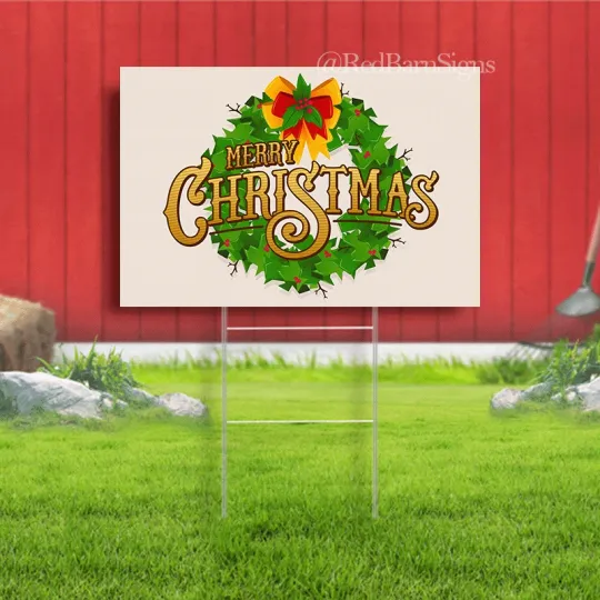 Discover Merry christmas lettering with wreath yard sign