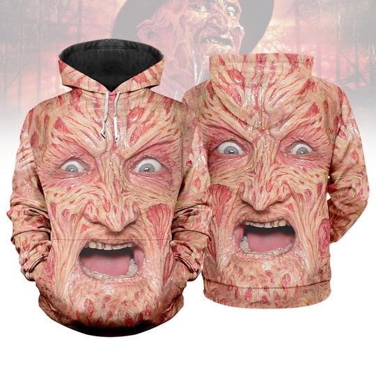 Freddy Krueger Halloween Face 3D Hoodies, Freddy Cosplay Hoodie, Nightmare On Elm Street, Scary Movie For Fans