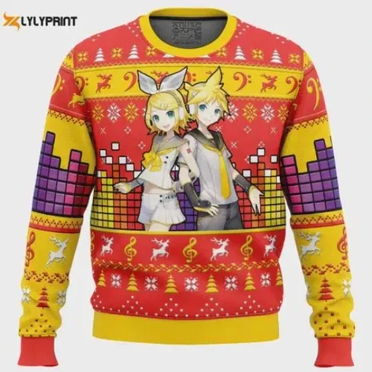 Discover Kagamine Rin Len Ugly Christmas Sweater - Festive Holiday Sweater for Women and Men