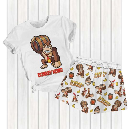 Donkey Kong Pajama Set, Super Mario Monkey Shirt, Shorts For Women, Big Monkey Shirt, Mario Game Characters Tee, Gift For Dad Mom