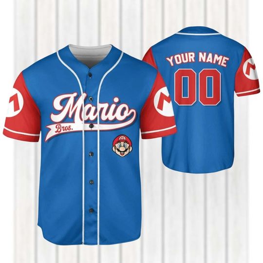 Discover Personalized Super Mario Baseball Jersey, Mario Bros Baseball Shirt, Video Game Matching Jersey Team Shirt, Supermario Fans Group Shirt