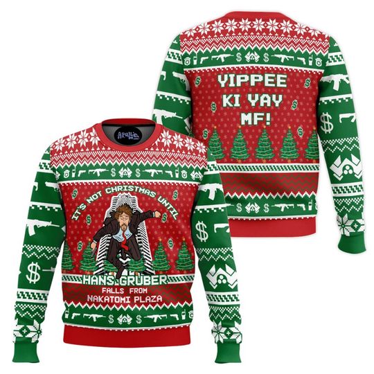 Funny Die Hard Christmas Sweater Nakatomi Plaza Hans Gruber Movie Holiday Pullover 2025