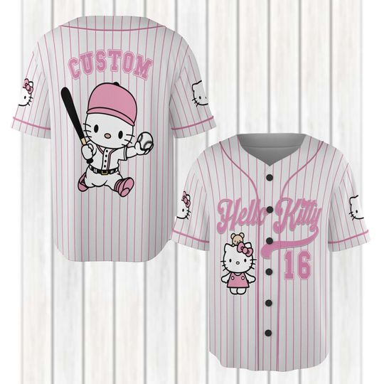 Discover Custom Hello Kitty Baseball Jersey, Kitty Cat Baseball Shirt, Anime Movie Jersey Team Shirt, Cute Cat Jersey Women Men, Kitty Lover Gif