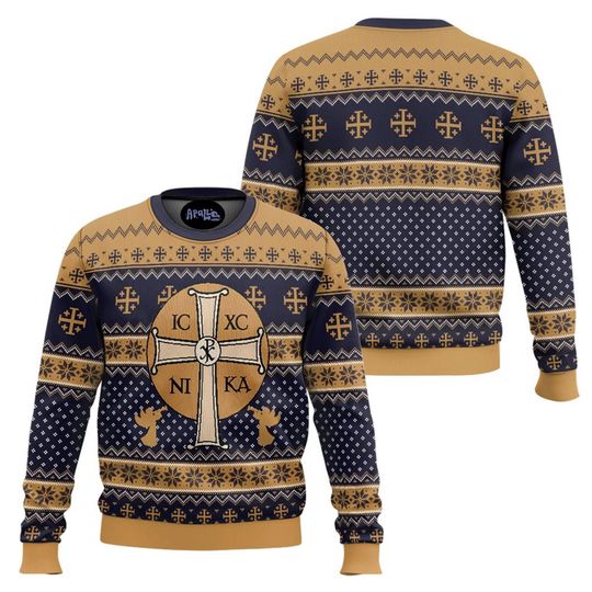 Jesus IC XC Cross Ugly Christmas Sweater, Orthodox Christian Knit Pullover