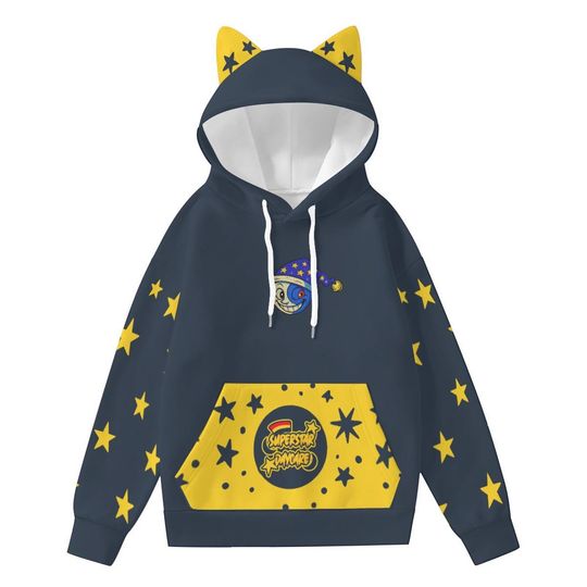 Unisex FNAF Moondrop Cat Ear Hoodie, Splatter Print Anime Sweatshirt, Five Nights at Freddy's Cosplay Pullover, Creepy Moon Aesthetic Hoodie